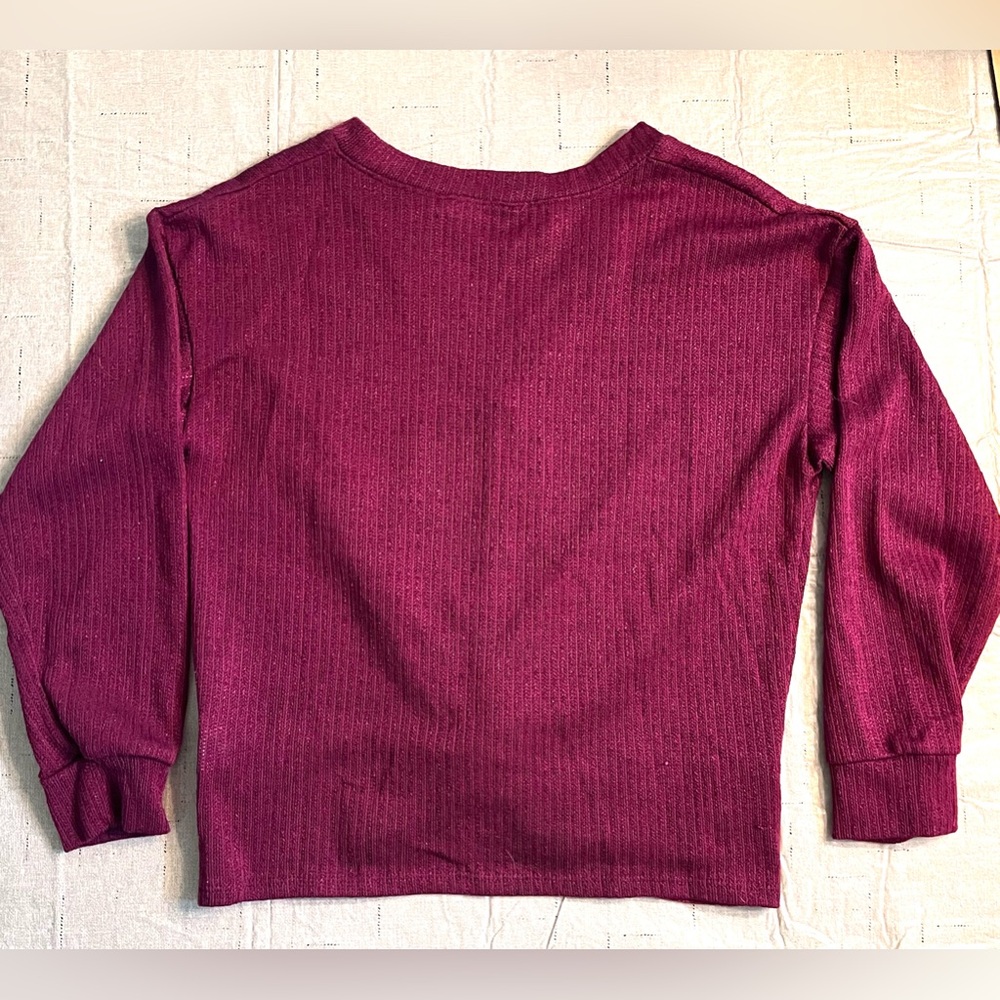 LUSH Knit Top Burgundy Long Sleeve Knotted Accent Size Small NWOT